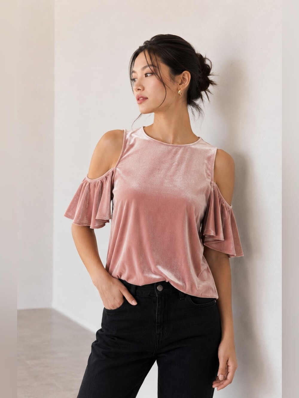 REBECCA MINKOFF Monsoon Cold Shoulder Velvet Top